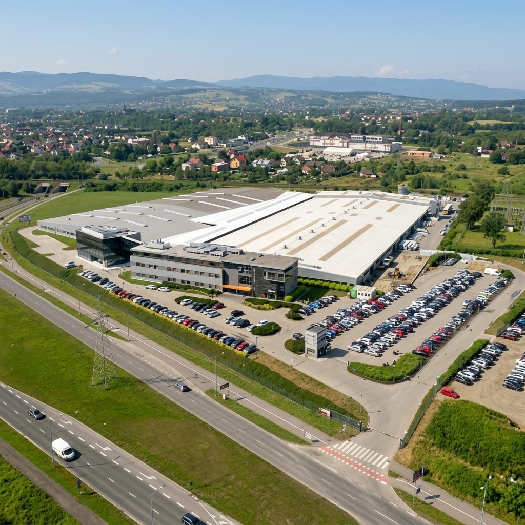 Illustration of a European window production complex